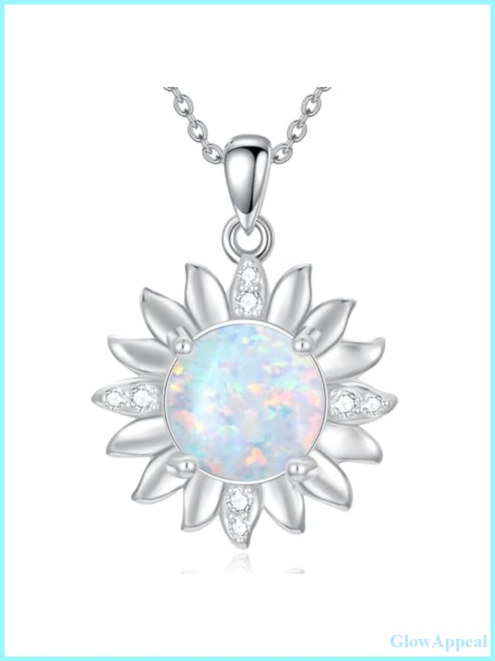 Dainty 925 Sterling Silver Opal Sunflower Pendant Necklace Gift for Mom Wife